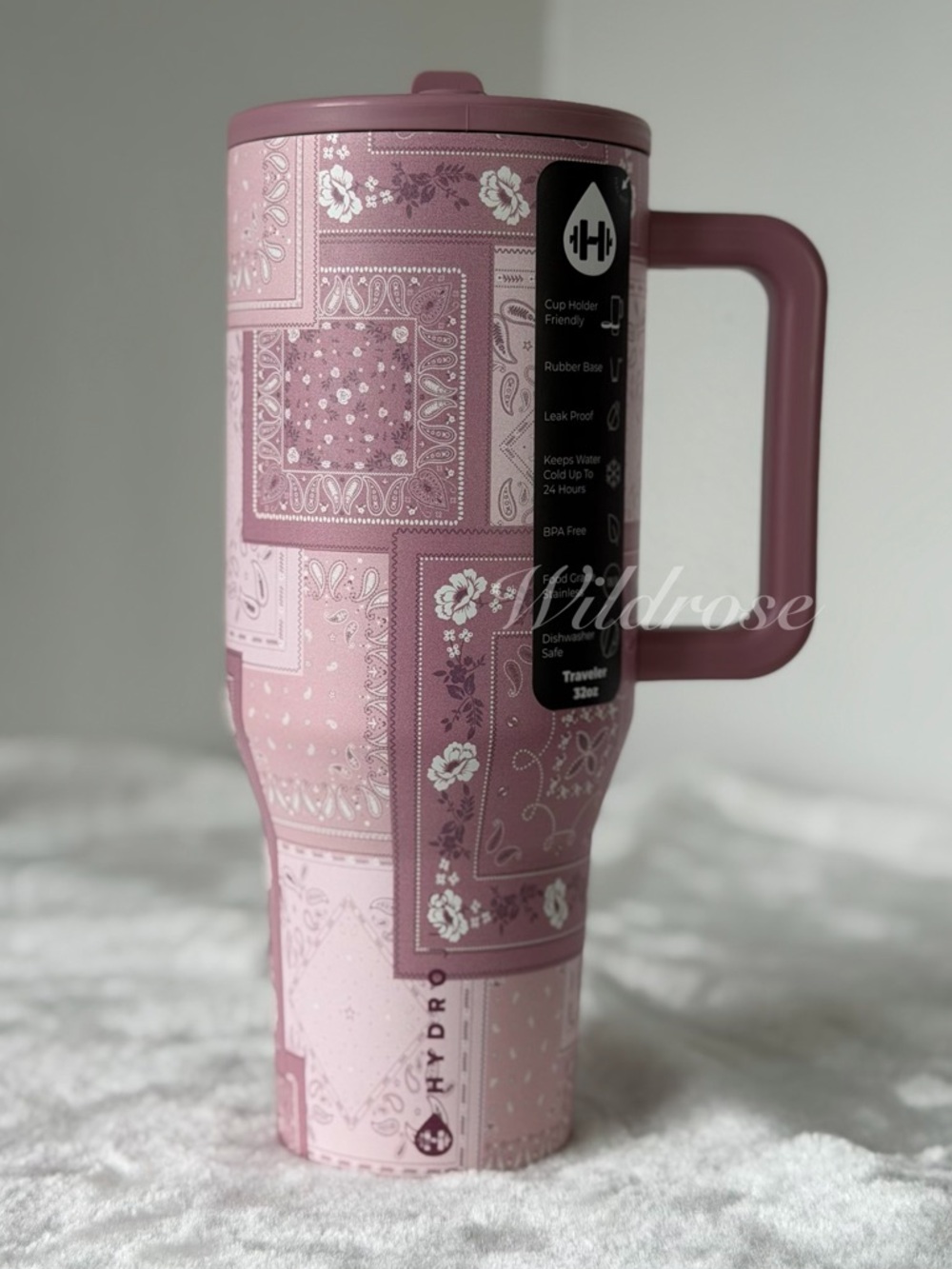 Hydrojug 32oz Traveler Pink Bandana Paisley Western Cowgirl Country Floral Cup